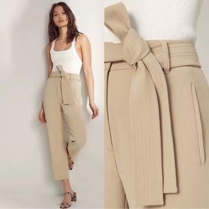 Aritzia Wilfred Tie-Front High Rise Crepe Trousers Slacks Pants beige 8 Aritzia